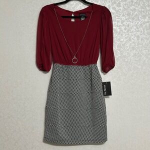 EnFocus Studio NWT Mini Dress Slit Sheer 3/4 Sleeve‎ Red Black White Polka Dot 4